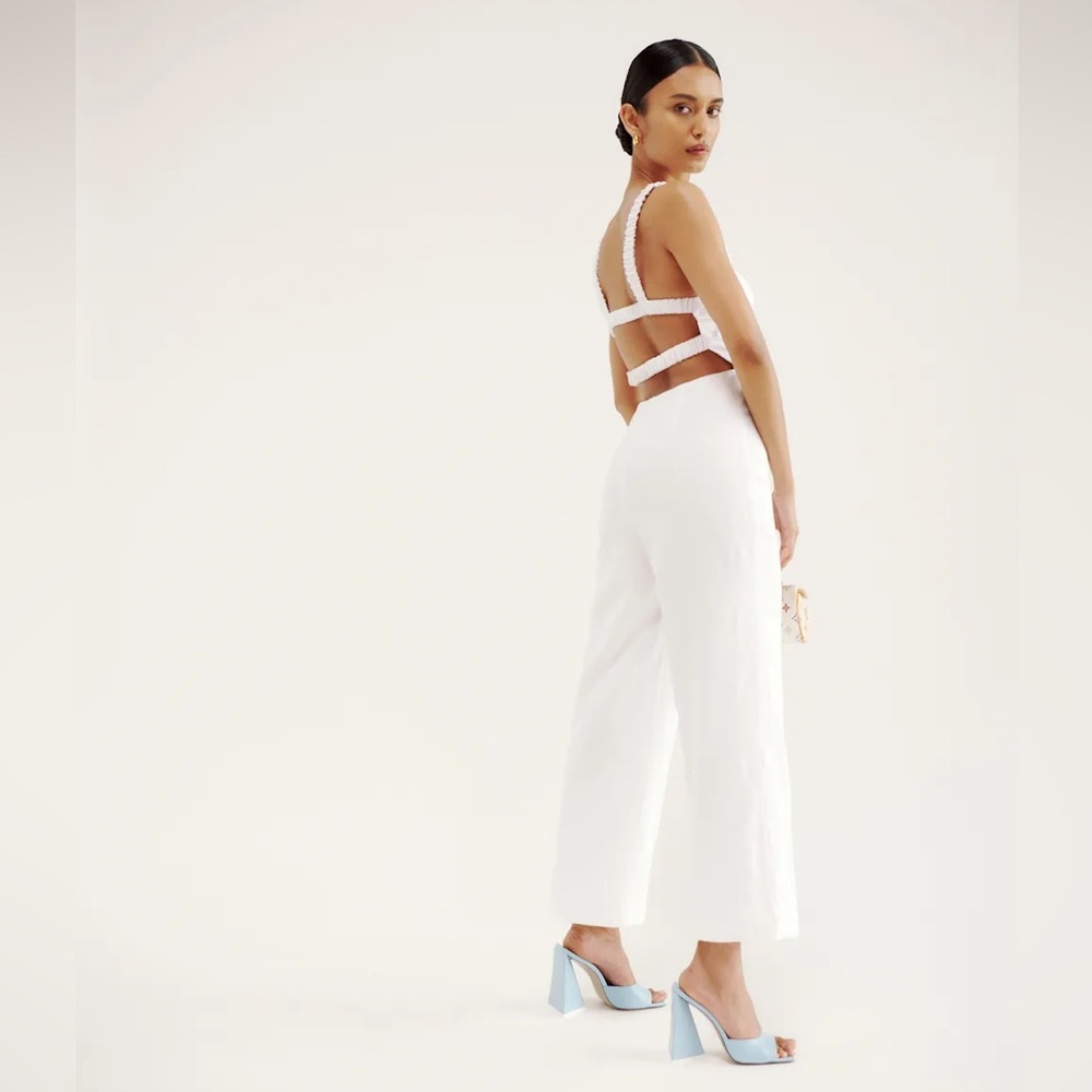 Reformation Harlow White Linen Jumpsuit